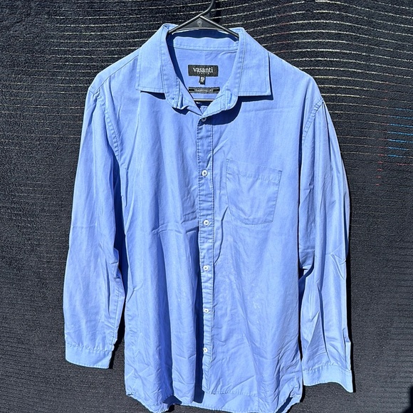 Vasanti Blue Button-Up Dress Shirt 16.5 Neck well-loved condition - Picture 1 of 7